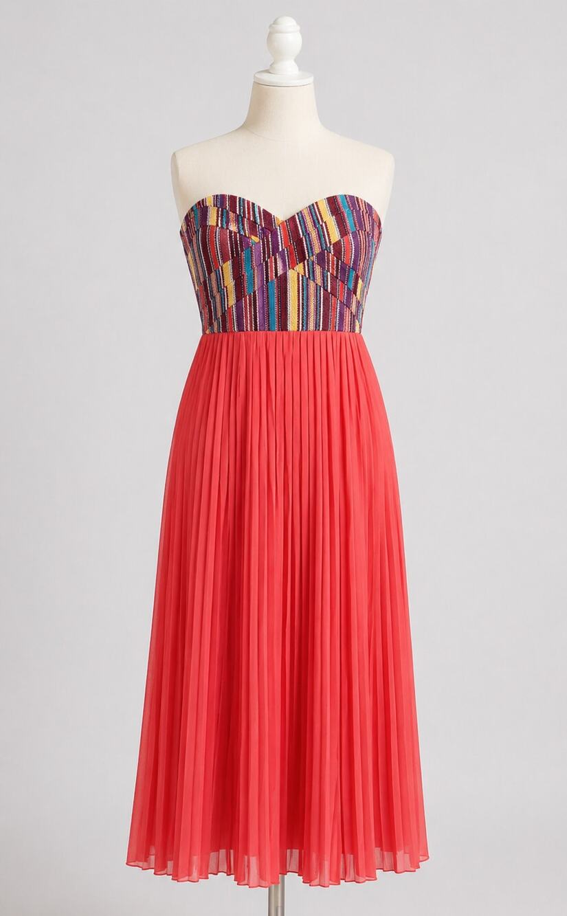 Sabine | Strapless Dress Boho Pleated Skirt S